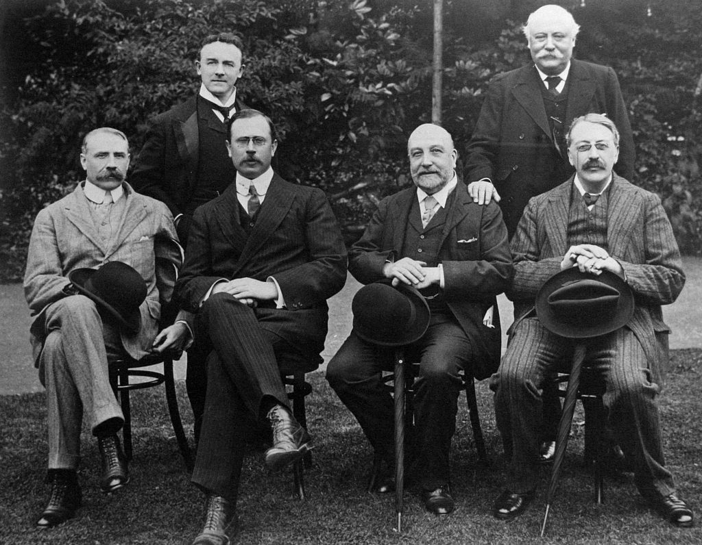 Edward Elgar, Edward German, Dan Godfrey, Alexander Mackenzie, Hubert Parry and Charles Villiers Stanford Posing for a photo