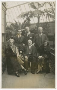 Composer Gustav Holst in Bournemouth with BSO founder Sir Dan Godfrey and friends (C) Royal College of Music.  Front row from left to right are Dame Ethel Smyth, Sir Alexander Mackenzie and Isolda Menges (professional soprano). Back row: Harold Tod Boyd (husband of Isolda), Sir Dan Godfrey and Gustav Holst